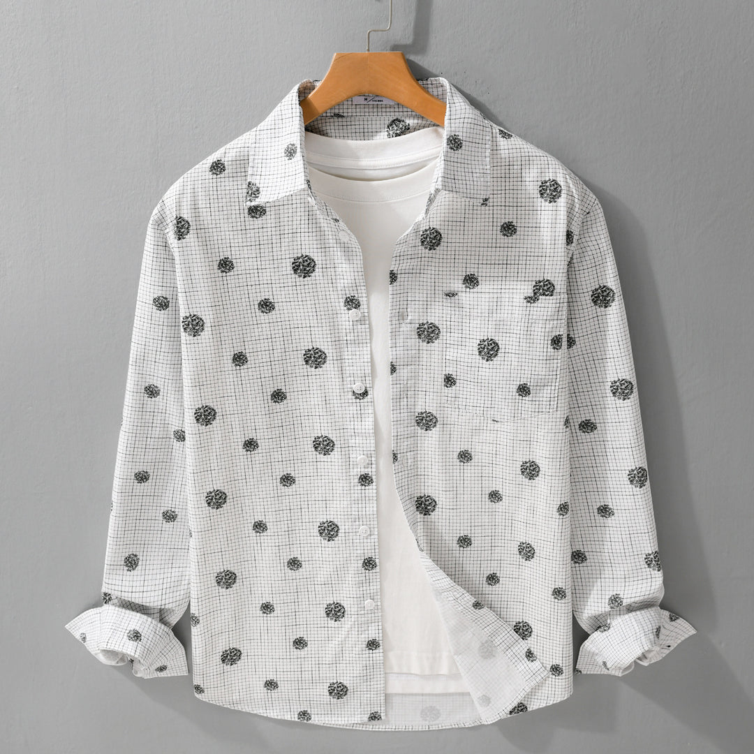 Herren leichtes Langarm-Overshirt im Hemdjacken-Stil mit feinem Karodessin und floralem Allover Echoarchiv