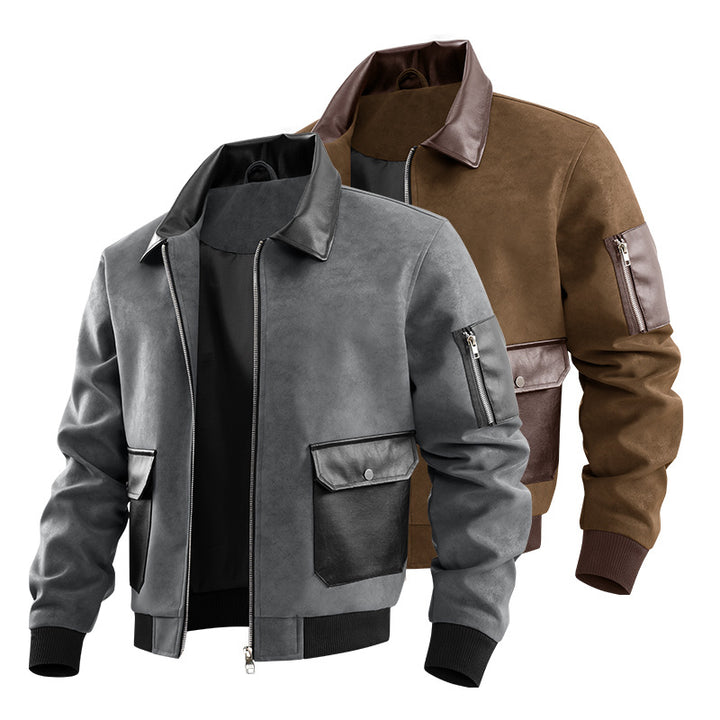 Herren Modische Kunstleder-Bomberjacke mit zahlreichen Taschen Echo Archiv