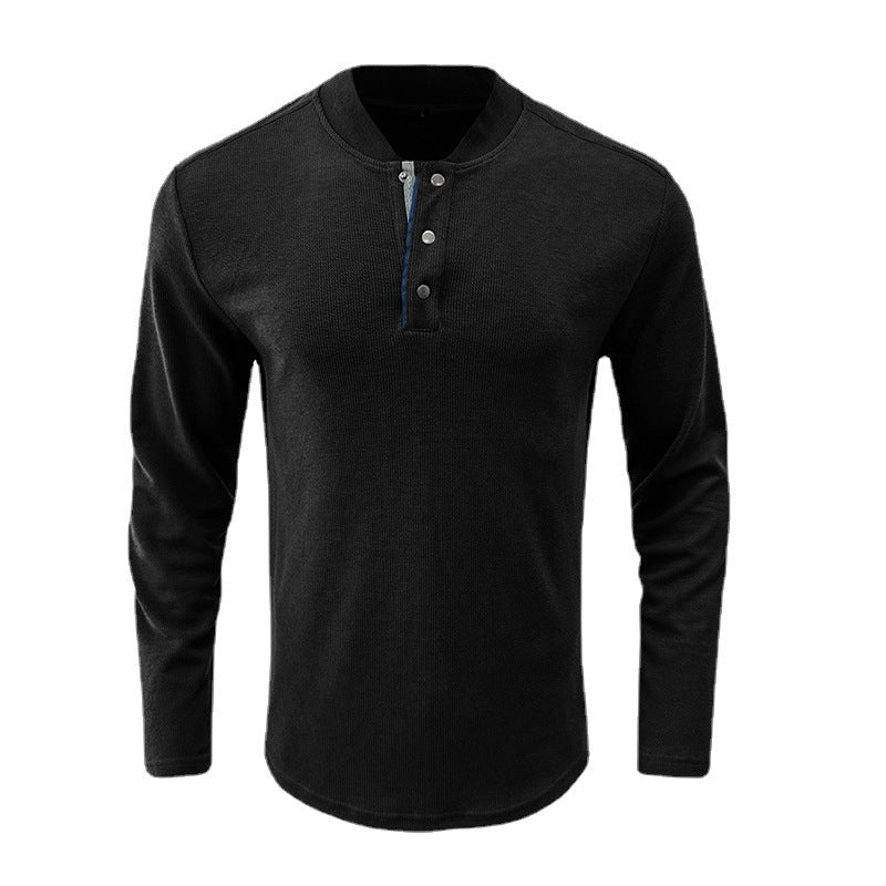 Herren modisches Langarm-Henley-Shirt mit eleganter Knopfleiste und strukturierter Oberfläche Echoarchiv