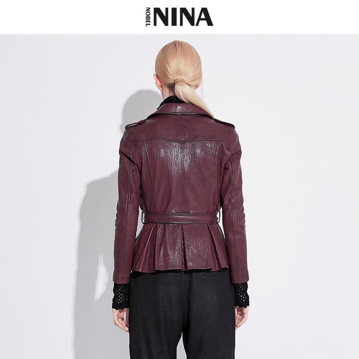 Damen Stylische Lederbikerjacke mit tailliertem Schnitt Echo Archiv