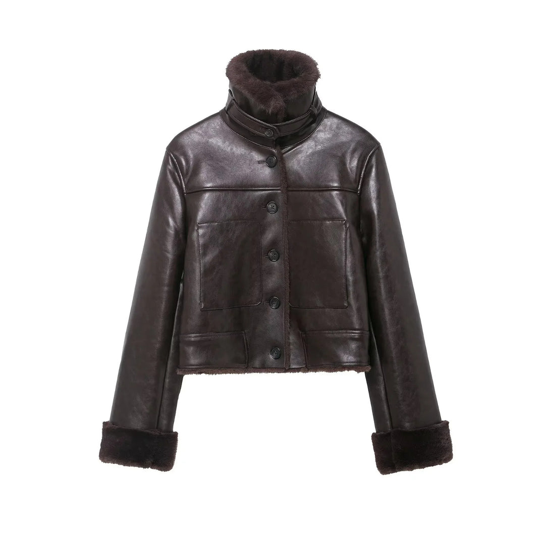 Damen nan cropped Fliegerjacke mit Teddyfutter und verstellbarem Halsriemen Echo Archiv