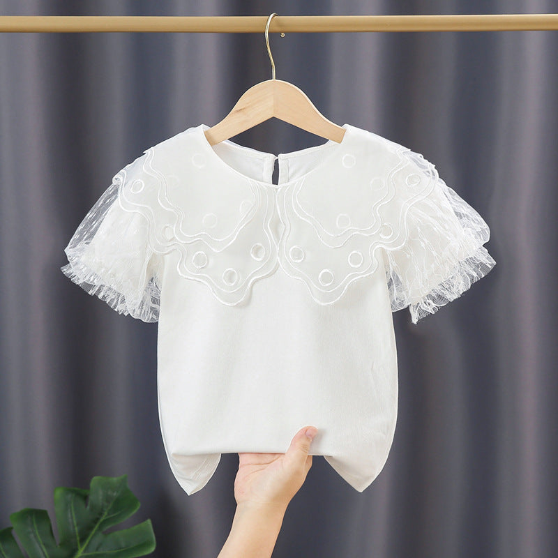 Mädchen Bluse mit transparenten Tüllärmeln und floralem Design Echo Archiv