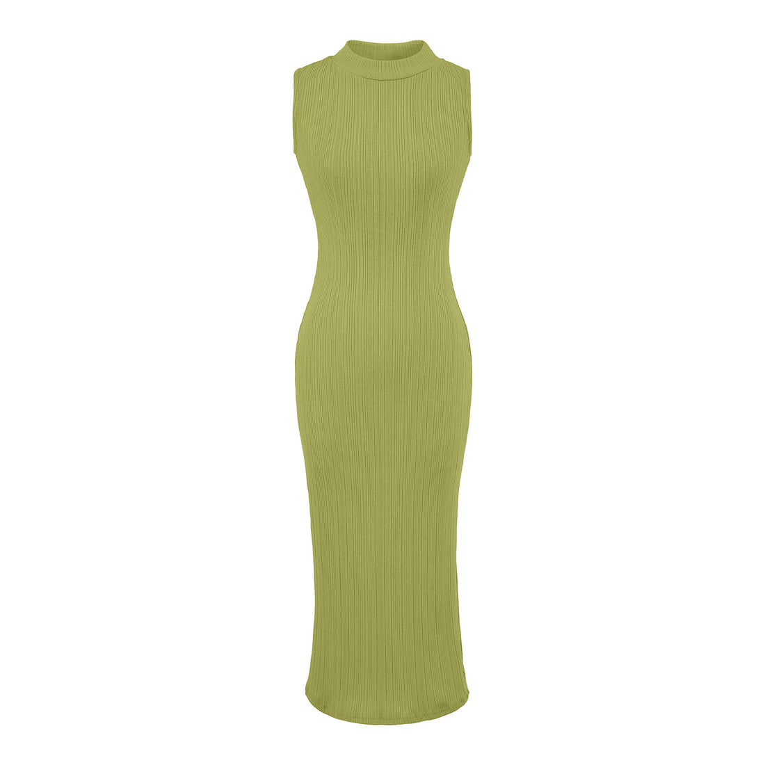 Damen Midikleid in Rippstrick, ärmelloses Slim‑Fit mit Stehkragen Echoarchiv