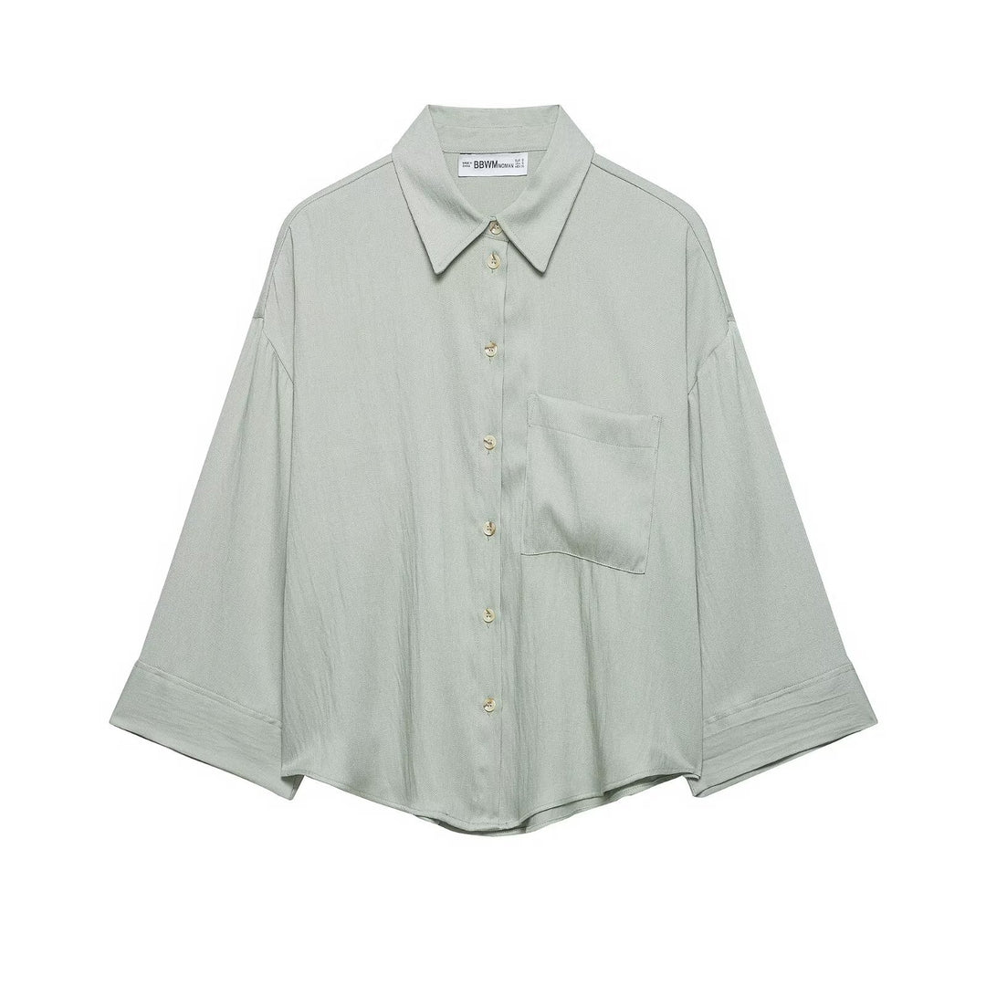 Damen Oversized Hemdbluse mit überschnittenen Schultern, dreiviertelärmeln und Brusttasche Echo Archiv