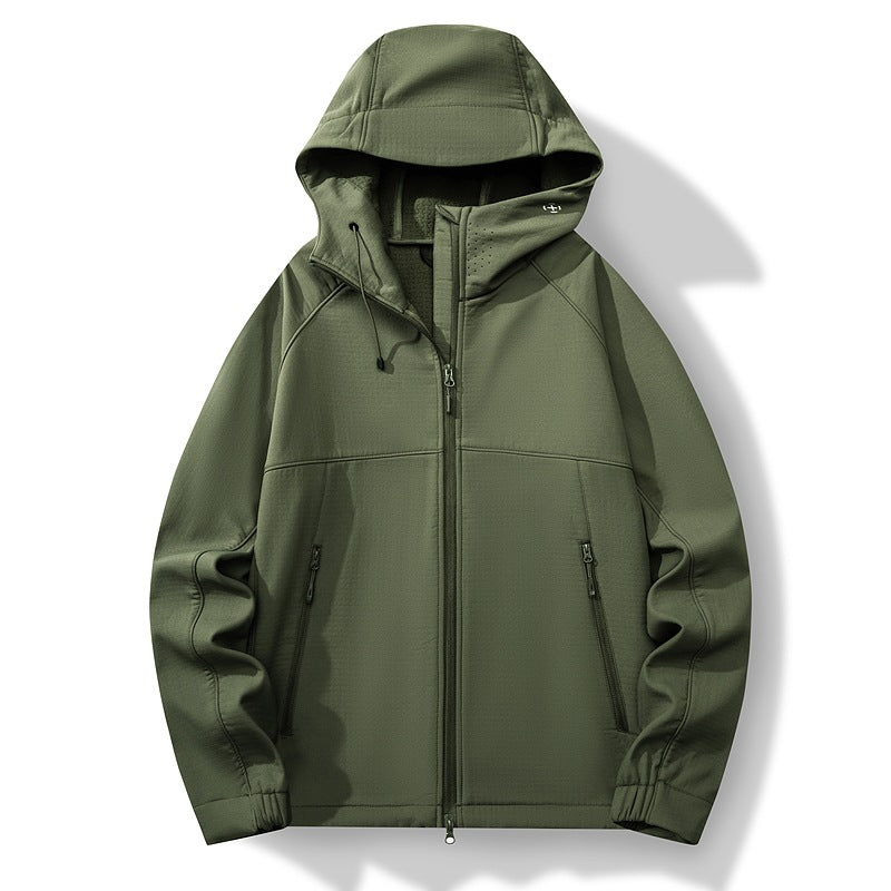 Herren Atmungsaktive Softshell-Hybridjacke mit Kapuze, Fleece-Innenfutter und Zwei-Wege-Reißverschluss Echoarchiv