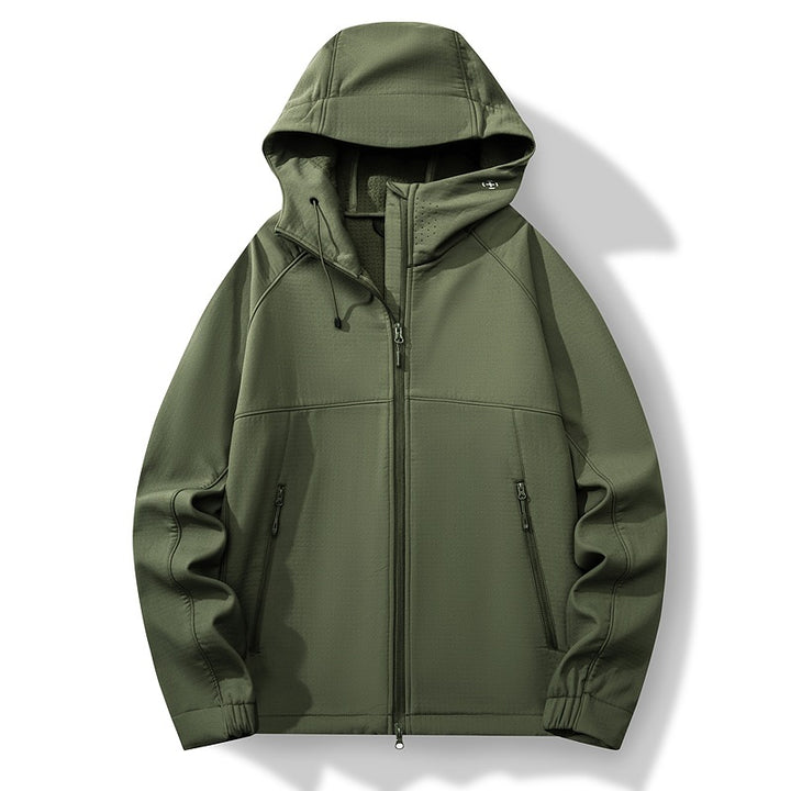 Herren Atmungsaktive Softshell-Hybridjacke mit Kapuze, Fleece-Innenfutter und Zwei-Wege-Reißverschluss Echoarchiv
