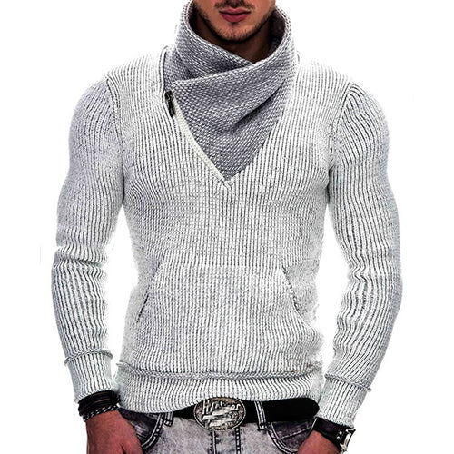 Herren Langarm Kapuzenpullover mit asymmetrischem Reißverschluss und strukturiertem Strickdesign Echoarchiv