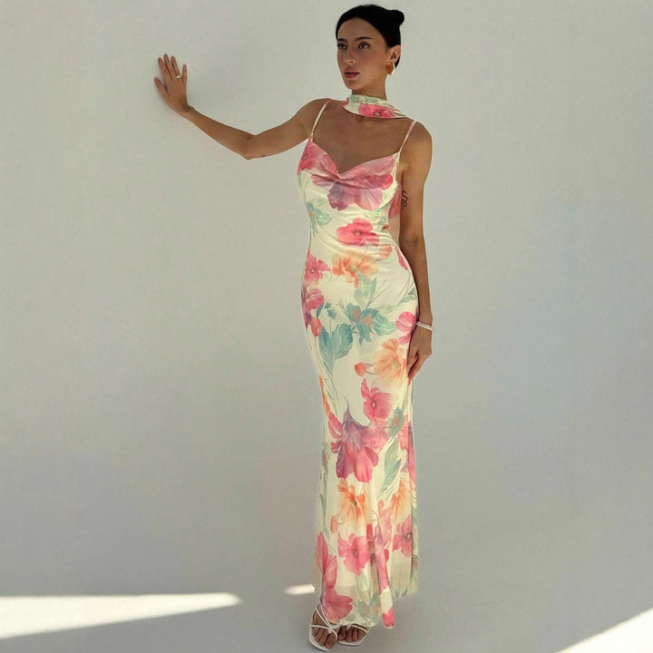Damen Maxikleid mit raffinierten Spaghettiträgern und floralem Design Echo Archiv