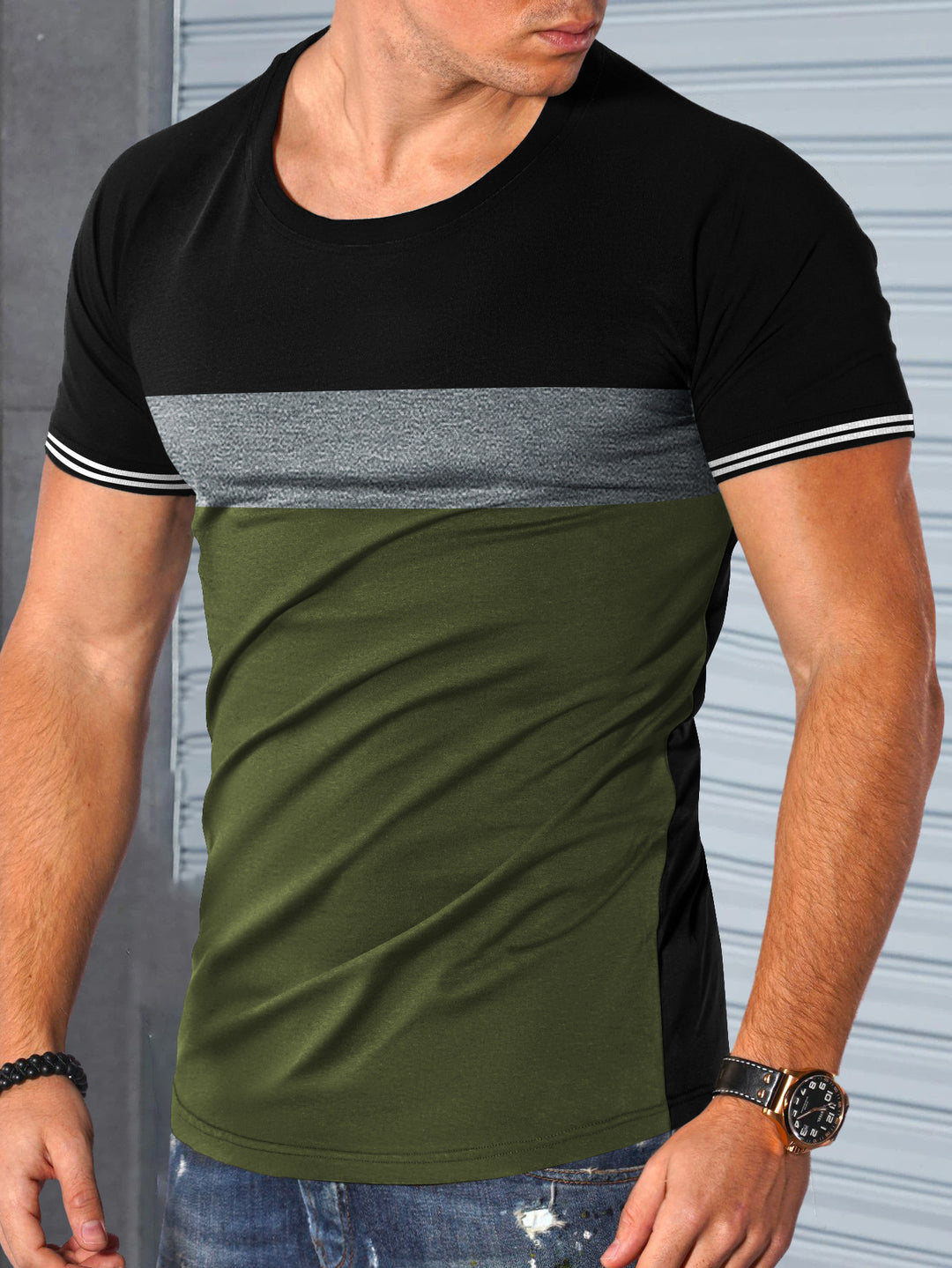 Herren modernes Kurzarm-T-Shirt mit strukturiertem Design und Kontrastdetails Echoarchiv