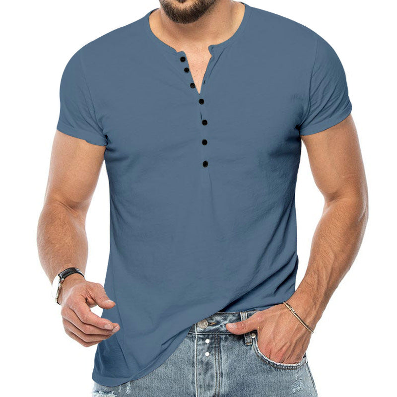 Herren Kurzarm-Henley-Shirt mit modischem Knopfdesign und körperbetonter Passform Echoarchiv
