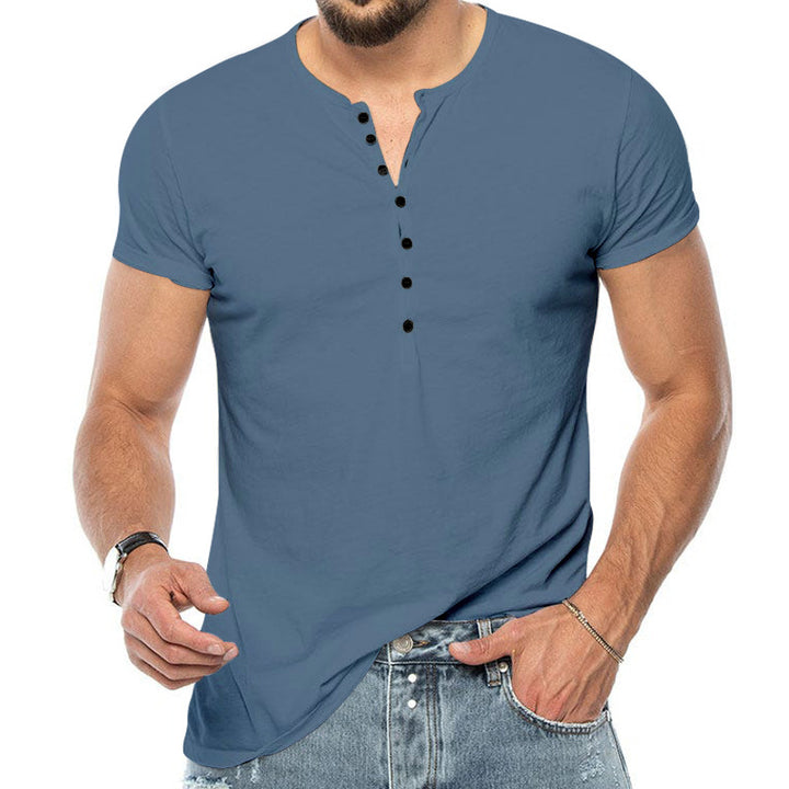 Herren Kurzarm-Henley-Shirt mit modischem Knopfdesign und körperbetonter Passform Echoarchiv