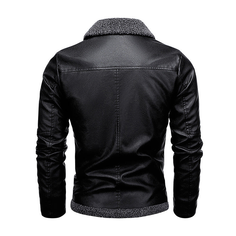 Herren Aviator-Kunstlederjacke mit vollem Sherpa-Innenfutter und Reißverschluss – Taviero