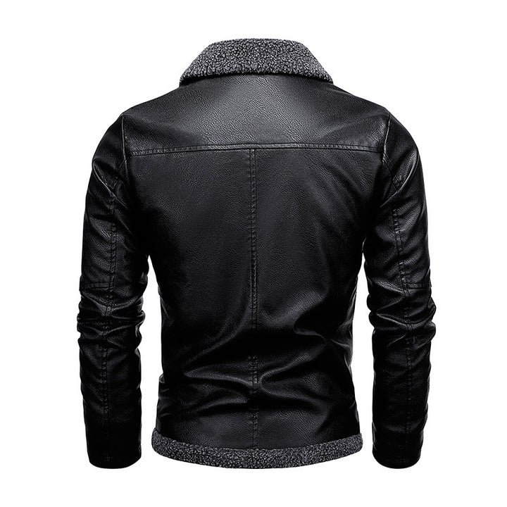 Herren Aviator-Kunstlederjacke mit vollem Sherpa-Innenfutter und Reißverschluss – Taviero