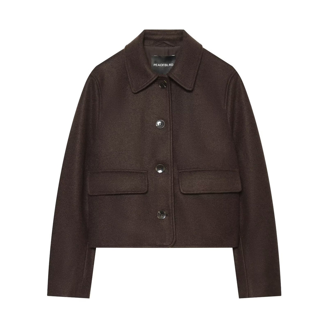 Damen Kurzer boxy Wollblouson mit Hemdkragen und Pattentaschen Echo Archiv