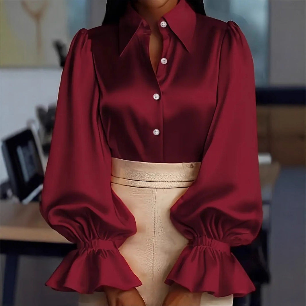 Damen elegante Seidenbluse mit Puffärmeln und schicker Knopfleiste Echo Archiv