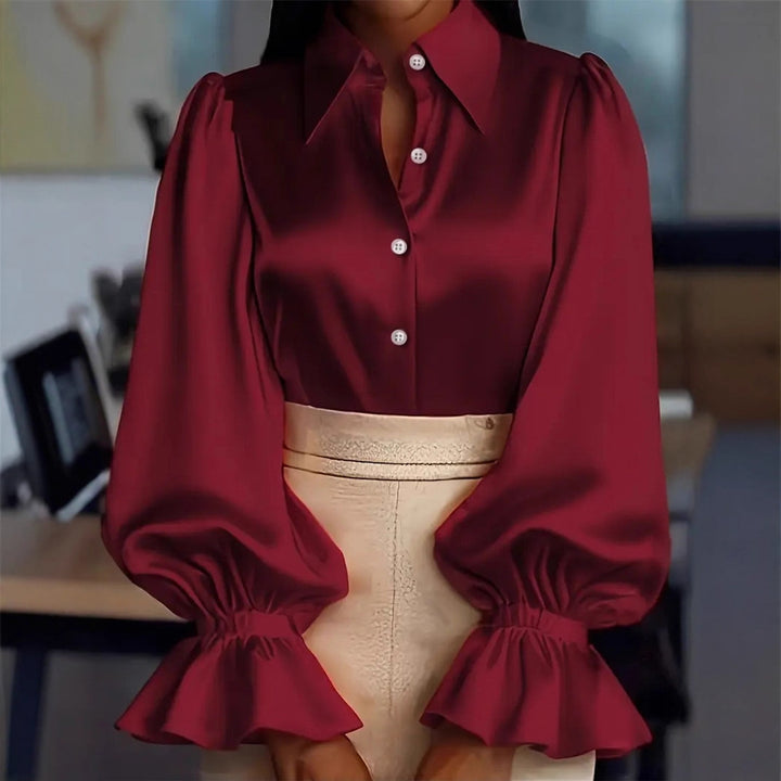 Damen elegante Seidenbluse mit Puffärmeln und schicker Knopfleiste Echo Archiv