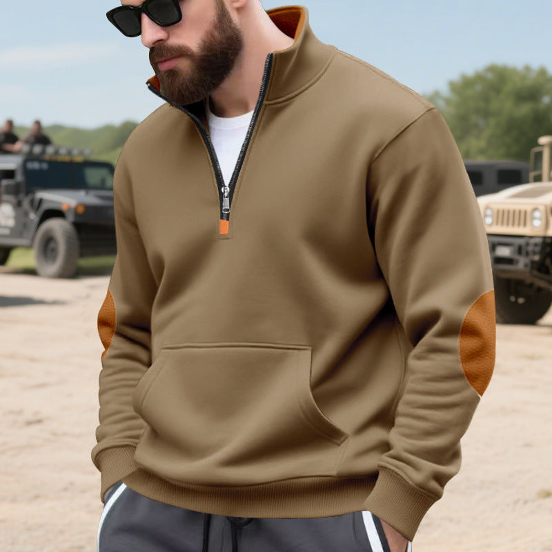 Herren sportlicher Pullover mit halbem Reißverschluss und praktischem Kängurutasche Echoarchiv