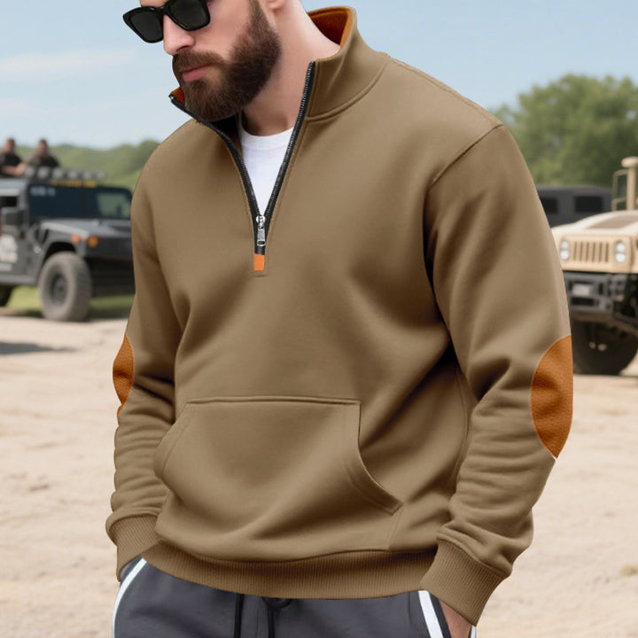 Herren sportlicher Pullover mit halbem Reißverschluss und praktischem Kängurutasche Echoarchiv