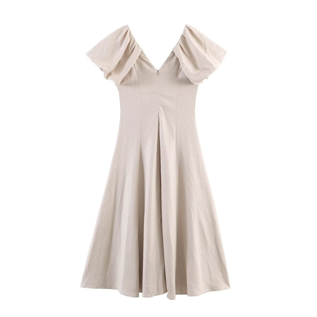 Damen Midi-Kleid mit voluminösen Kurzärmeln und schmeichelndem Schnitt Echo Archiv