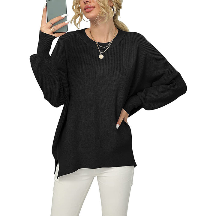 Damen Oversize-Feinstrickpullover mit Rundhalsausschnitt, überschnittener Schulter und Seitenschlitzen Echo Archiv