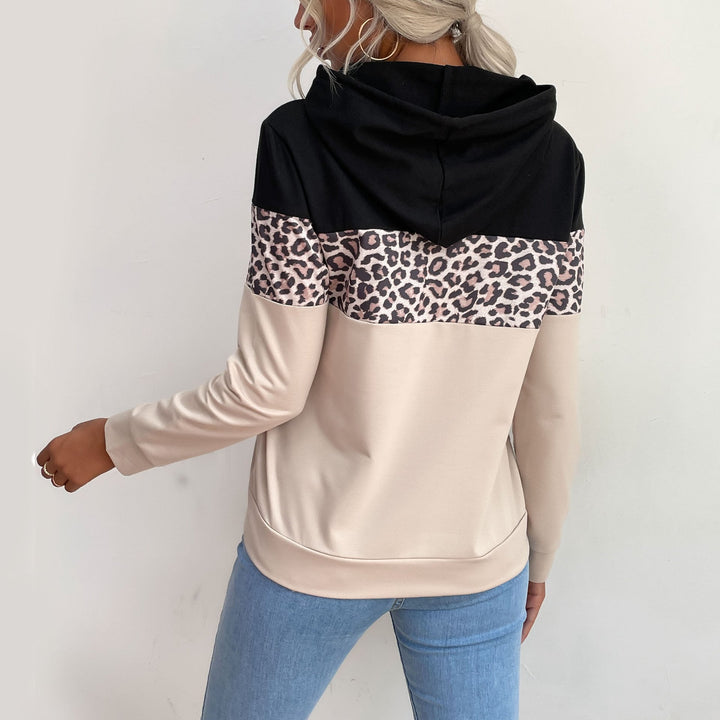 Damen Kapuzensweatshirt mit Leoprint-Besatz und Kängurutasche Echoarchiv