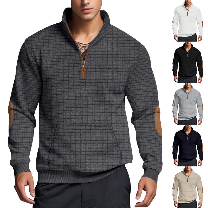 Herren nan gestepptes Halfzip-Sweatshirt mit Stehkragen, Kängurutasche und Kunstleder-Ellenbogenpatches Echo Archiv