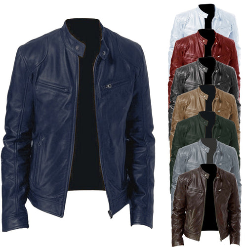 Herren nan schlanke Echtleder-Bikerjacke mit Stehkragen, zwei Brust-Reißverschlusstaschen und geradliniger Silhouette Echo Archiv