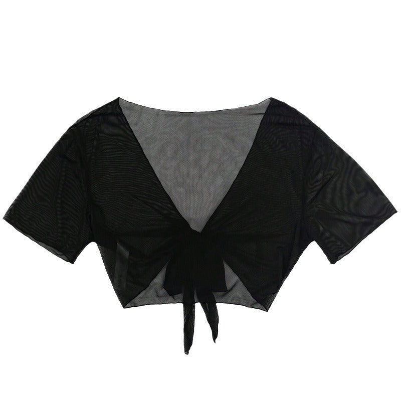Damen Transparente Crop-Top Bluse mit Knotendetail Echo Archiv