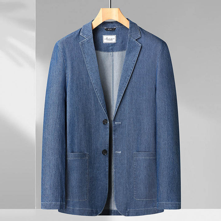 Herren Leichter Jeansblazer im Casual-Sakko-Stil, ungefüttert mit aufgesetzten Taschen Echo Archiv