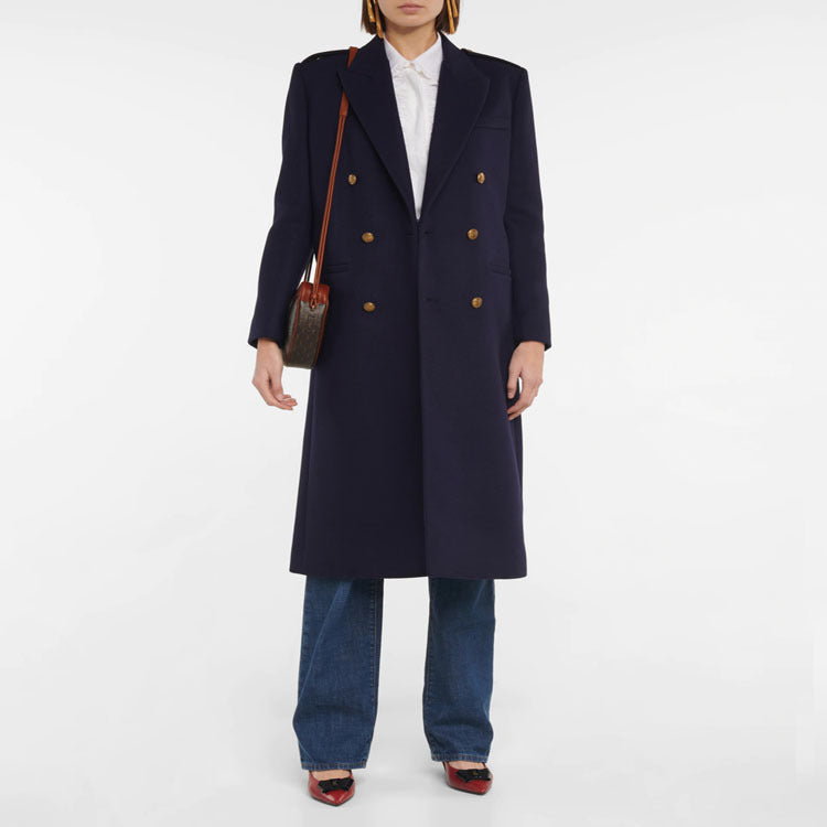 Damen Doppelreihiger Wollmix-Longcoat mit Epauletten und strukturierter Tailoring-Silhouette Echoarchiv