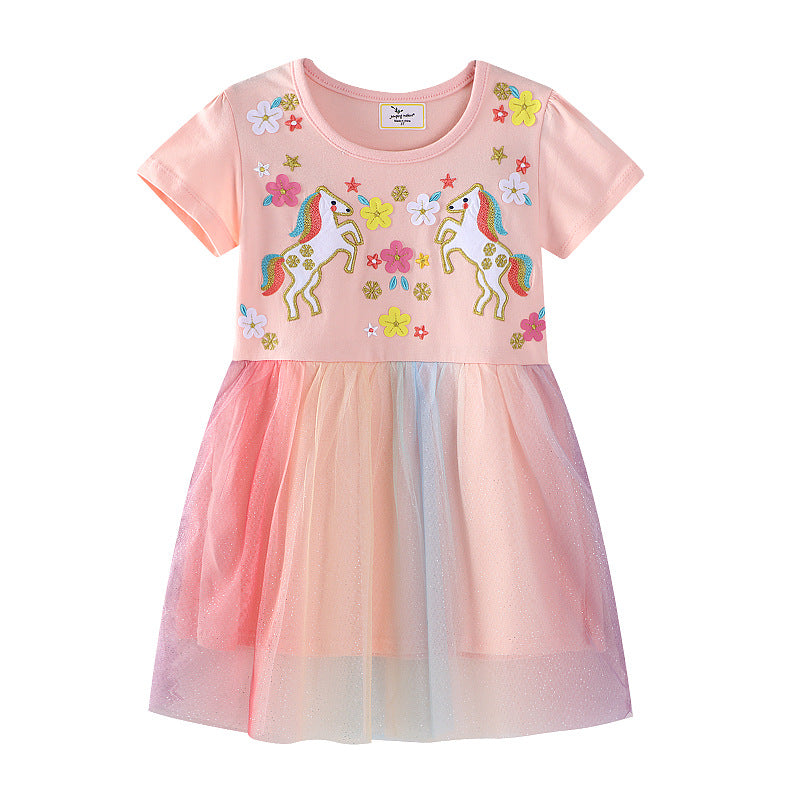 Mädchen Tüllkleid mit Einhorn-Stickerei und bunten Applikationen Echo Archiv