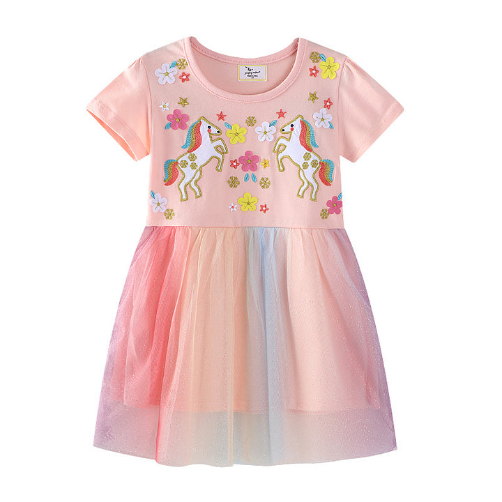 Mädchen Tüllkleid mit Einhorn-Stickerei und bunten Applikationen Echo Archiv