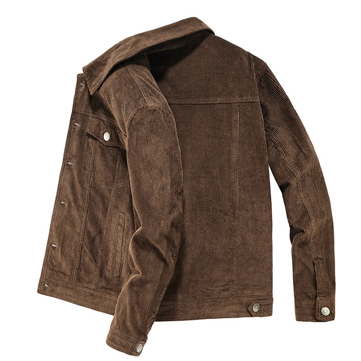 Herren Feincord-Workerjacke im Trucker-Schnitt mit verdeckter Knopfleiste – Taviero