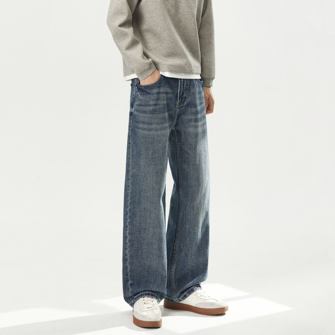 Damen Hochbund-Jeans mit weitem Bein und Vintage-Waschung Echo Archiv