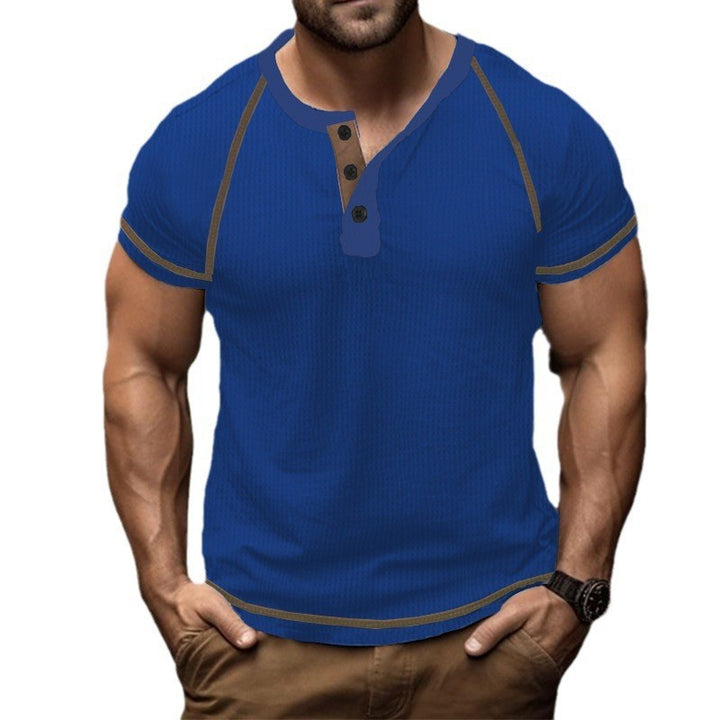 Herren Kurzarm-Henley-Shirt mit strukturiertem Gewebe und modischer Knopfleiste Echoarchiv