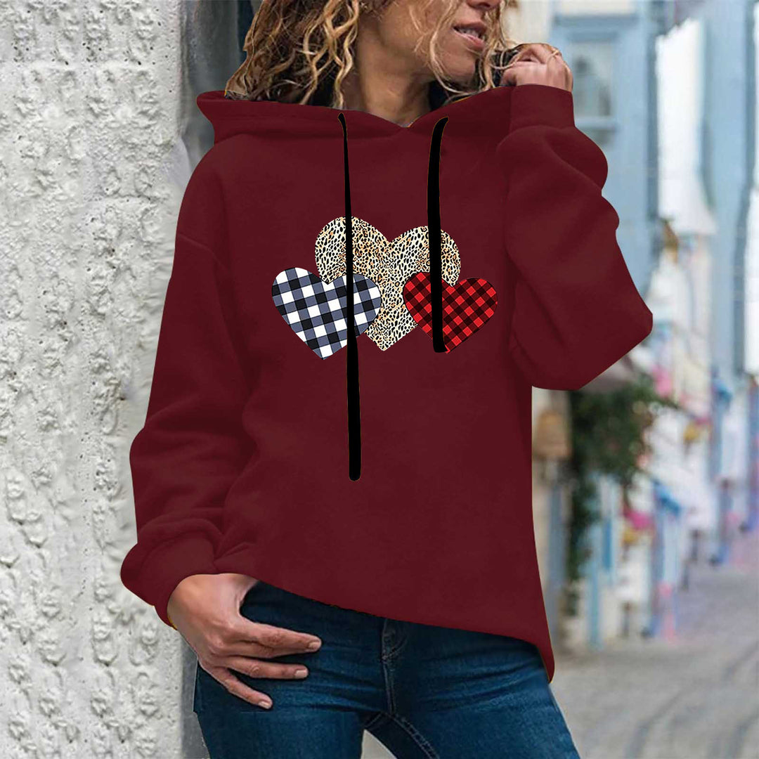 Damen lässiger Oversize Kapuzenpullover mit Herz‑und‑Pfotenprint, Kordelzug und gerippten Bündchen – Auréline