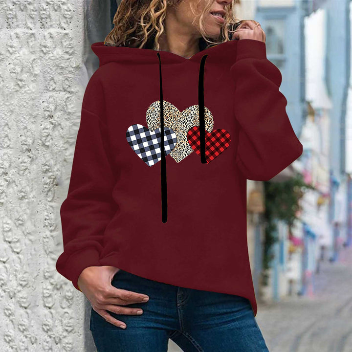 Damen lässiger Oversize Kapuzenpullover mit Herz‑und‑Pfotenprint, Kordelzug und gerippten Bündchen – Auréline
