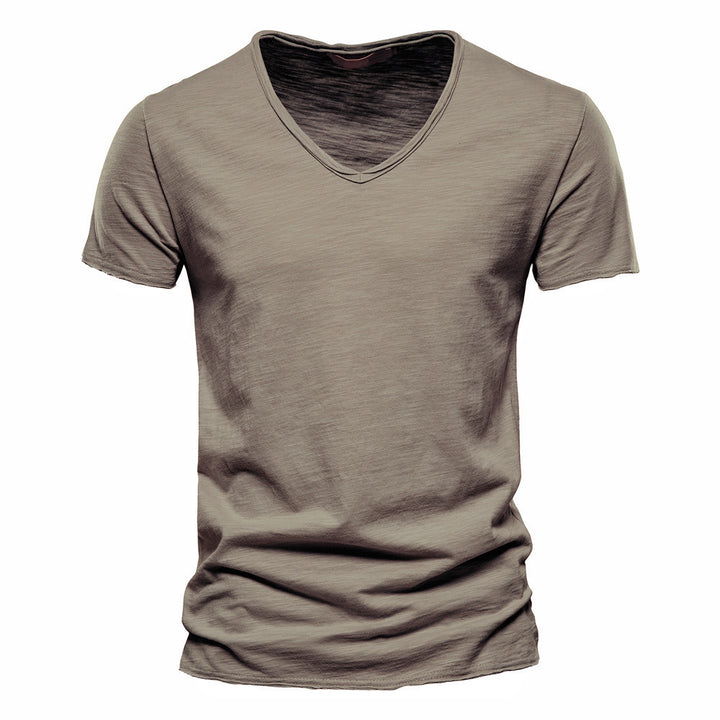 Herren Kurzarm-V-Ausschnitt T-Shirt mit strukturiertem Material Echoarchiv