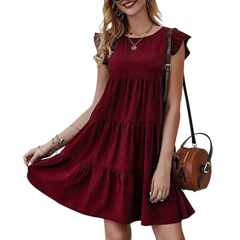 Damen Stufen-Kleid mit Rüschenärmeln und lockerem A‑Linien-Schnitt – Lunéa