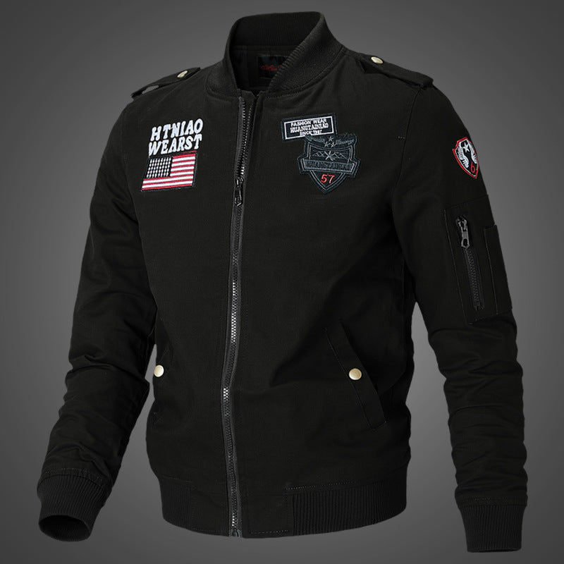 Herren nan militärisch inspirierte Bomberjacke mit Abzeichen, Ärmeltasche, Schulterpatten und geripptem Saum Echo Archiv