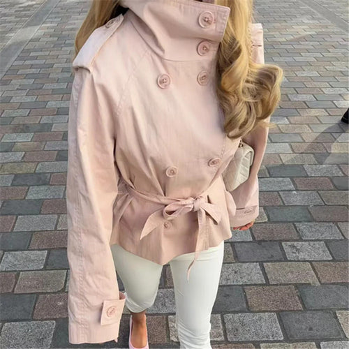 Damen Kurzjacke im Trench‑Stil mit Stehkragen Doppelreihe und Bindegürtel Echo Archiv