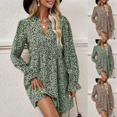 Damen Lockeres Chiffon-Minikleid mit V-Ausschnitt und Volantärmeln Echoarchiv