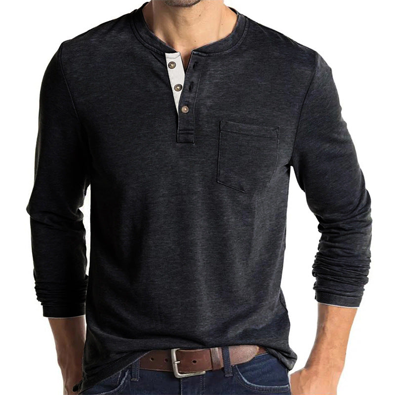 Herren Langarm-Henley-Shirt mit modischen Knopfdetails Echoarchiv