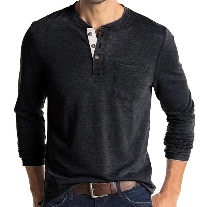 Herren Langarm-Henley-Shirt mit modischen Knopfdetails Echoarchiv