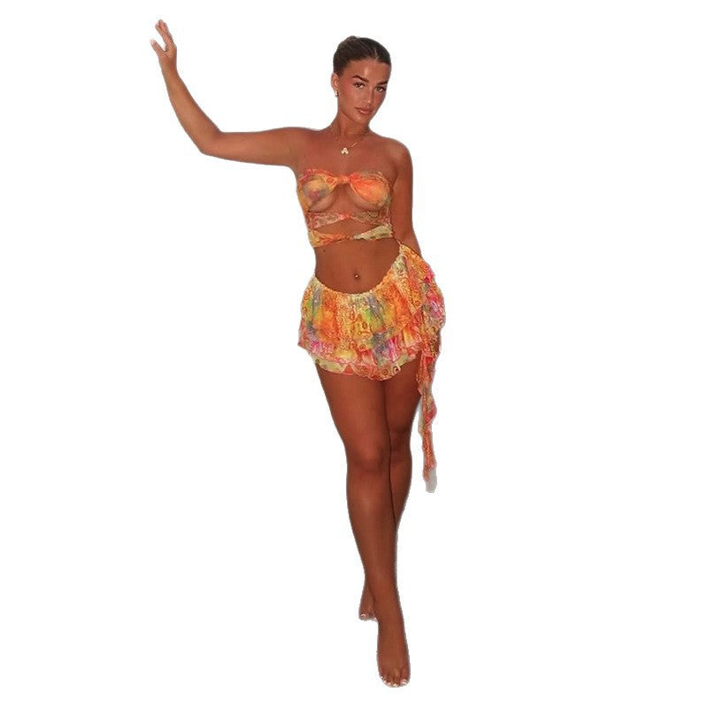 Damen Bandeau-Wickeloberteil mit verspieltem Rock und floralen Prints Echo Archiv