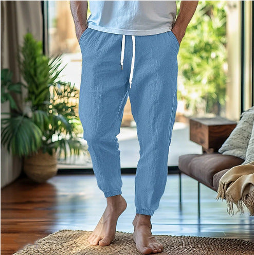 Herren lässige Leinen-Jogginghose mit elastischem Bund und verstellbarem Kordelzug Echoarchiv