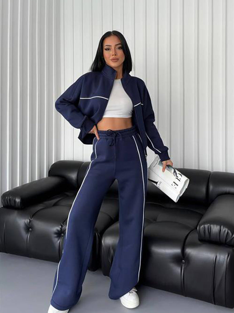 Damen nan Oversize Trainingsanzug Set mit Reißverschluss hohem Kragen und Kontrastpaspeln Echo Archiv
