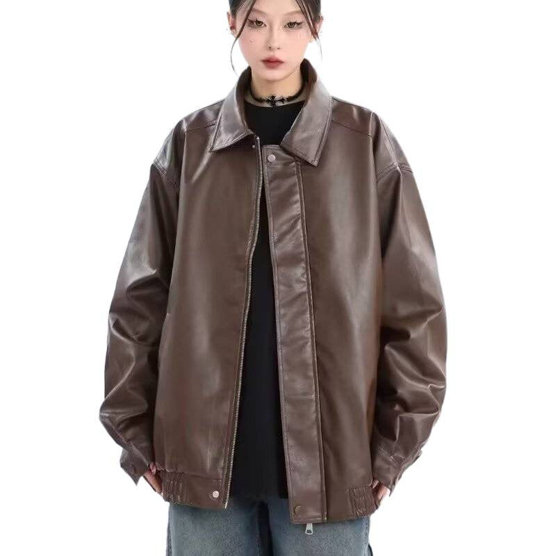 Damen Oversized Kunstleder-Blouson mit elastischem Saum und Hemdkragen Echoarchiv