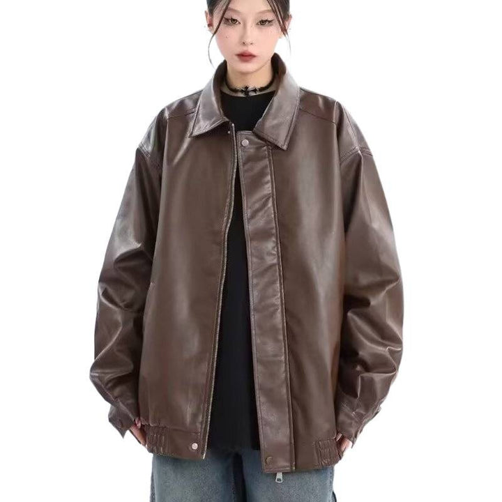 Damen Oversized Kunstleder-Blouson mit elastischem Saum und Hemdkragen Echoarchiv