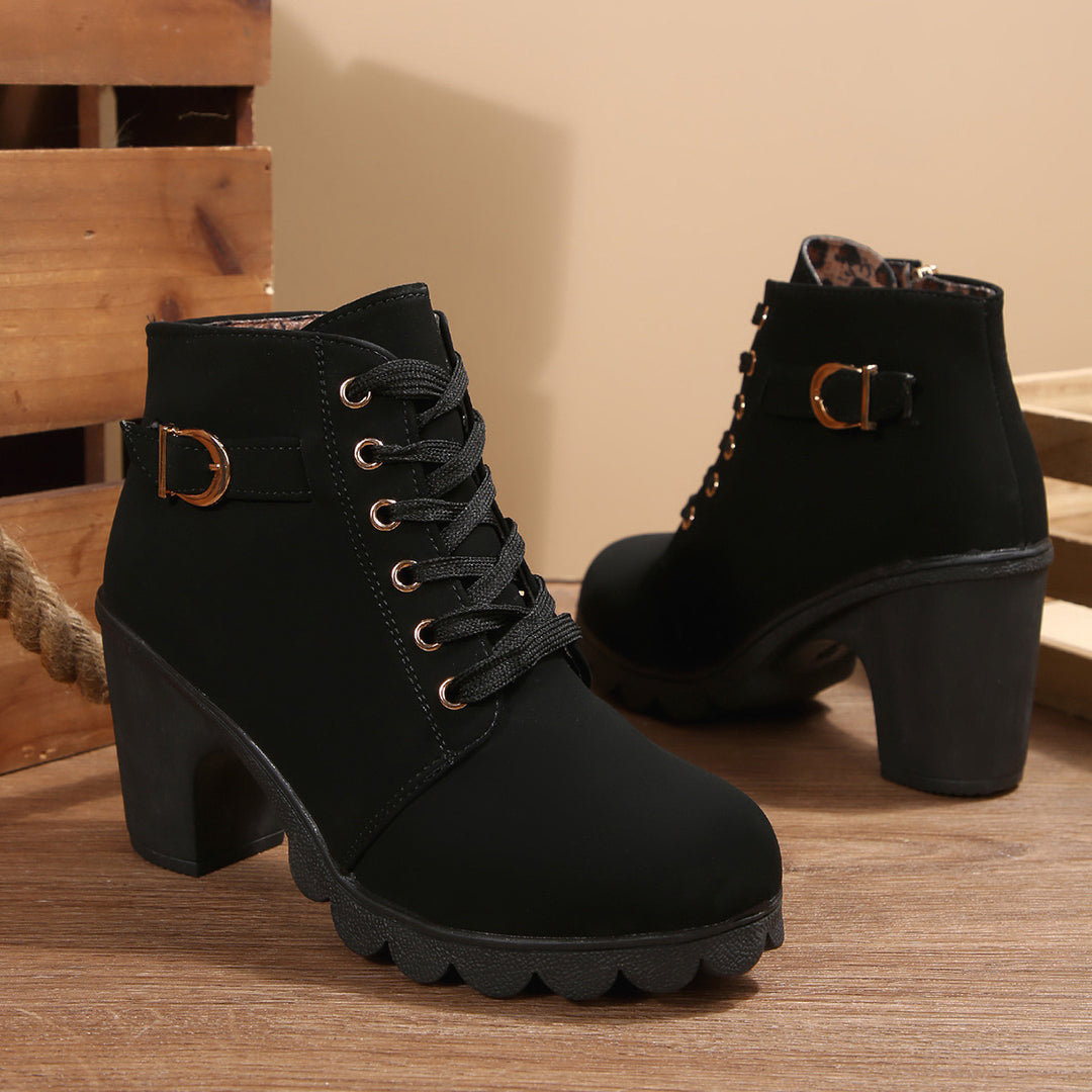 Damen nan knöchelhohe Schnürstiefelette mit robustem Blockabsatz und profilstarker Lugsohle Echo Archiv